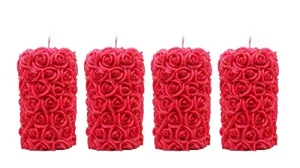 The Decor Affair Set of 4 Handcrafted Rose Designer Pillar Scented Candles - Transform Your Space with Luxurious Floral Delights.