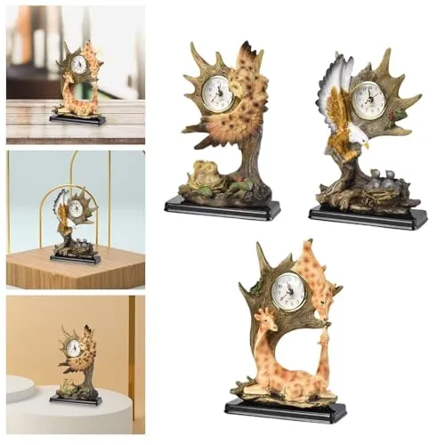 THE STYLE SUTRA® Vintage Table Clock Collection Cute Statue for Apartment Bedroom Dining Room Deers
