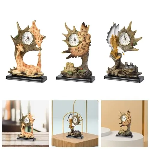 THE STYLE SUTRA® Vintage Table Clock Collection Cute Statue for Apartment Bedroom Dining Room Deers