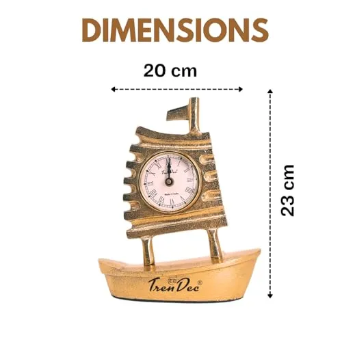 TrenDec Boat Desk Clock with Alumminum Base | Boat Clock | Table Clock | Adornment for Birthday New Year | Decorative Table Clock | Antique Desk Clocks for Office Table Clock
