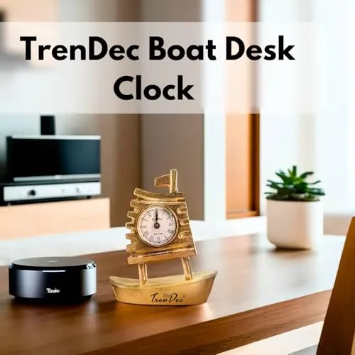TrenDec Boat Desk Clock with Alumminum Base | Boat Clock | Table Clock | Adornment for Birthday New Year | Decorative Table Clock | Antique Desk Clocks for Office Table Clock