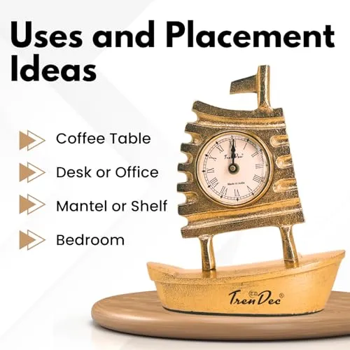 TrenDec Boat Desk Clock with Alumminum Base | Boat Clock | Table Clock | Adornment for Birthday New Year | Decorative Table Clock | Antique Desk Clocks for Office Table Clock