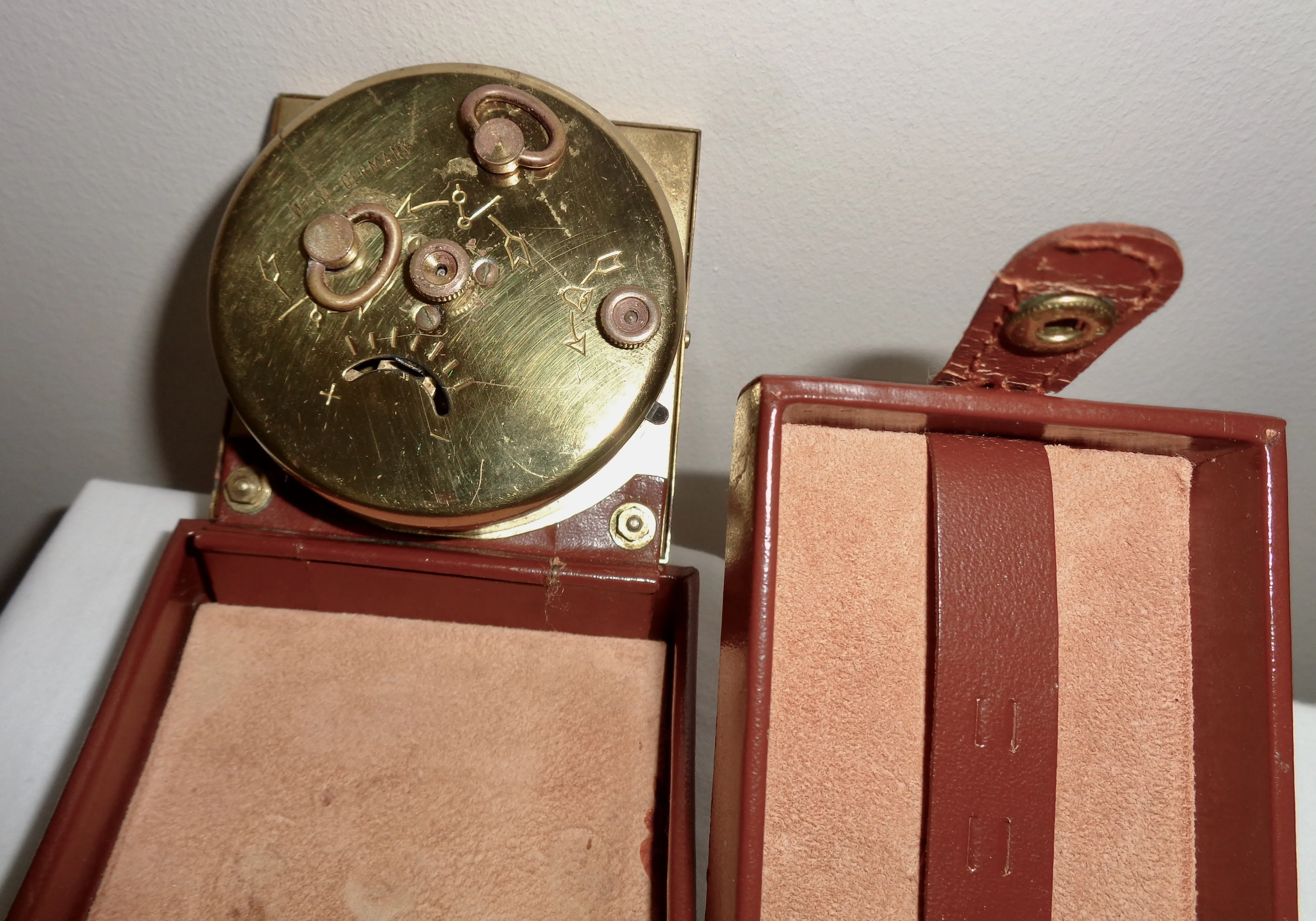 Vintage Swiza Sheffield Alarm Clock Shaped Like A Leather Suitcase