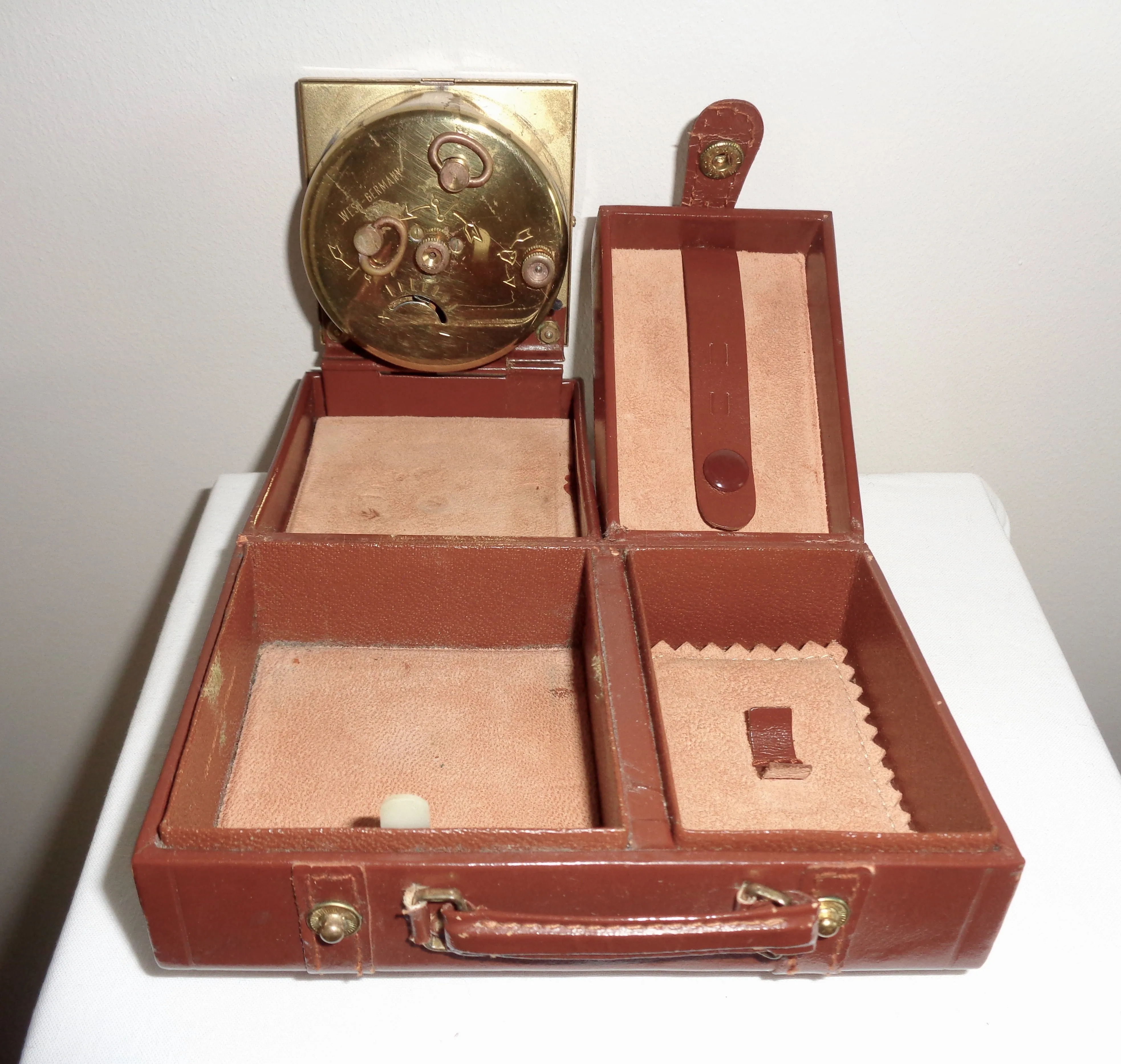 Vintage Swiza Sheffield Alarm Clock Shaped Like A Leather Suitcase