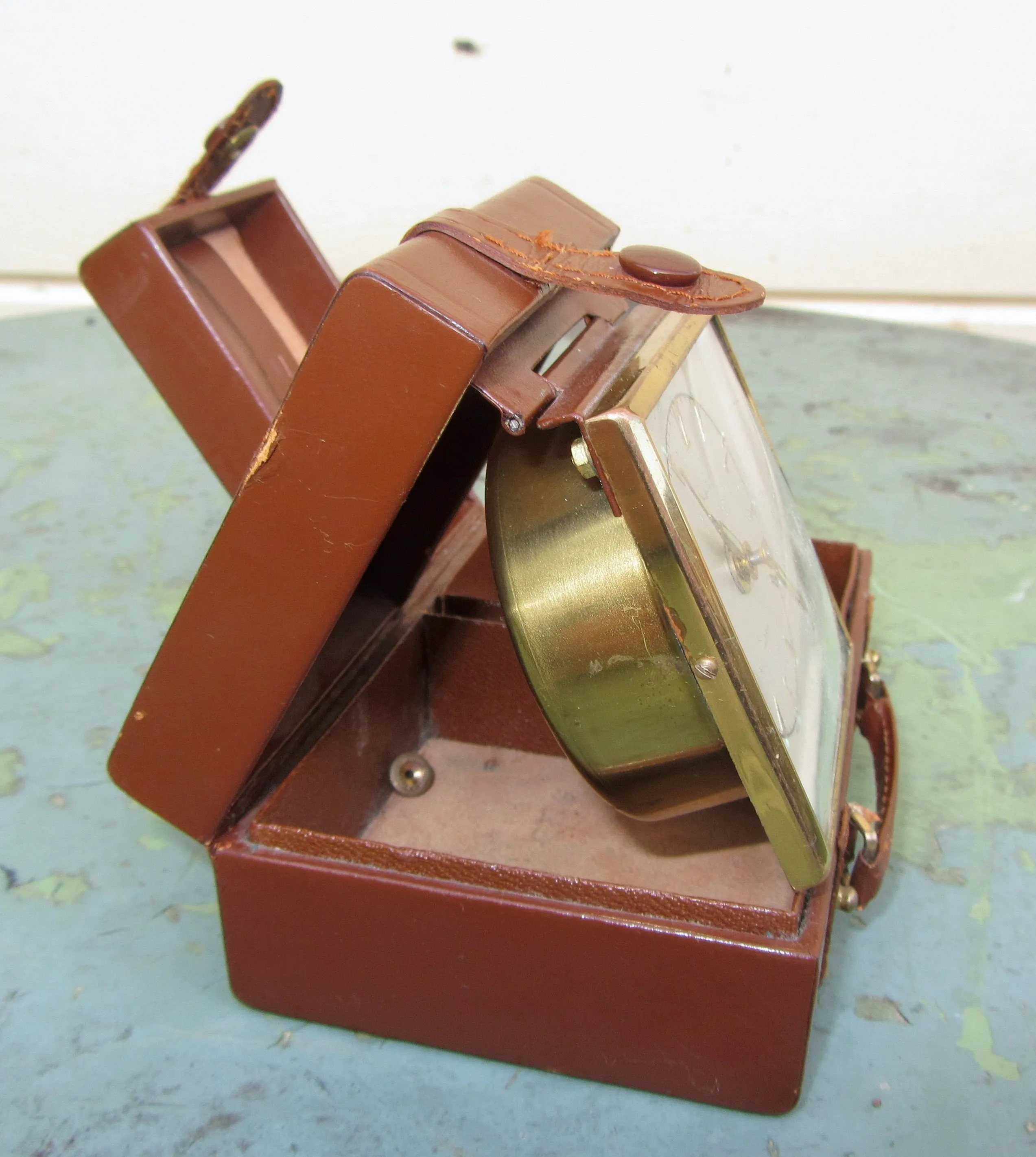Vintage Swiza Sheffield Alarm Clock Shaped Like A Leather Suitcase