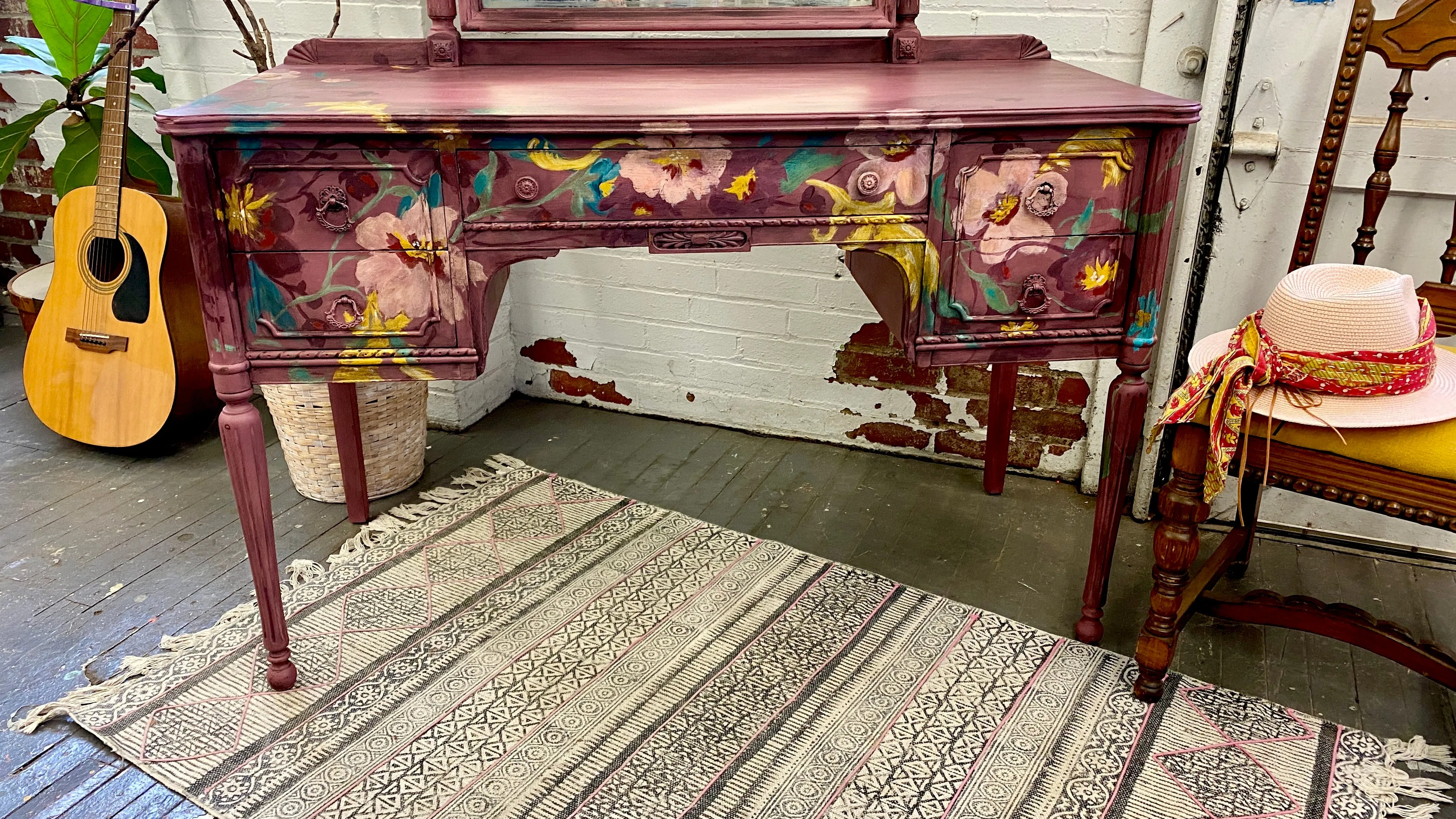 Vintage Vanity in hand painted florals