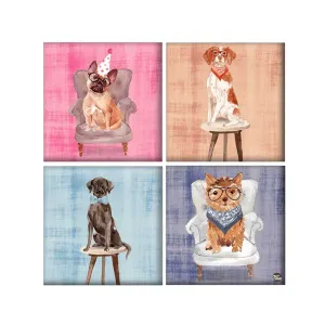 Wall Art Decor For Home Set Of 4 -Dogs With Chair