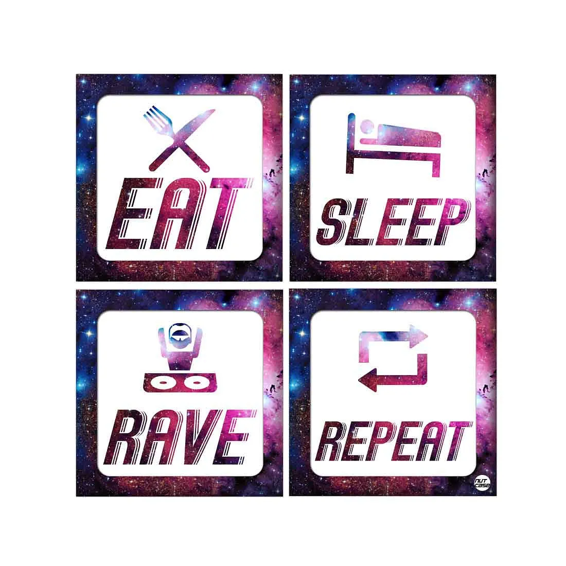 Wall Art Decor For Home Set Of 4 -Eat Sleep Rave Repeat Sign