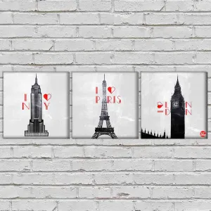 Wall Art Decor for Living Room Hanging Panels Set Of 3 - i love paris