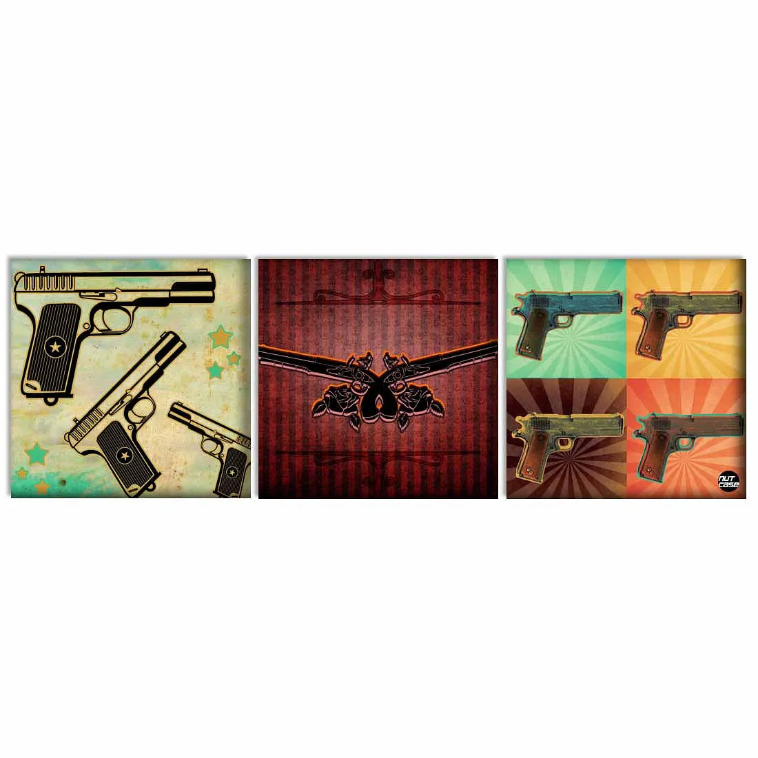 Wall Art Decor Hanging Panels Set Of 3 -Gun