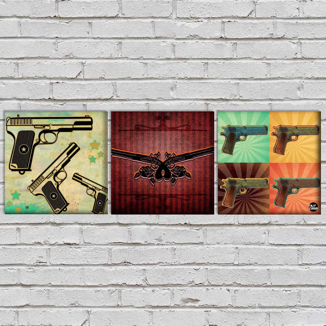 Wall Art Decor Hanging Panels Set Of 3 -Gun
