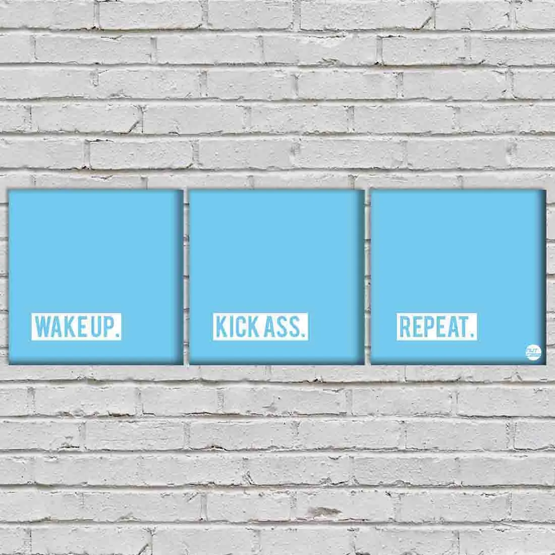 Wall Art Decor Hanging Panels Set Of 3 -Wake Up Kick Ass. Repeat