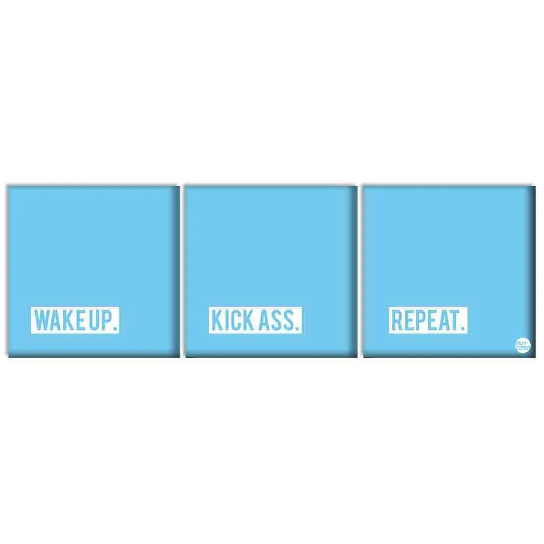 Wall Art Decor Hanging Panels Set Of 3 -Wake Up Kick Ass. Repeat