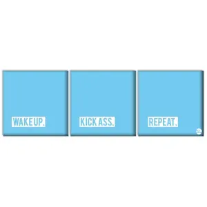 Wall Art Decor Hanging Panels Set Of 3 -Wake Up Kick Ass. Repeat