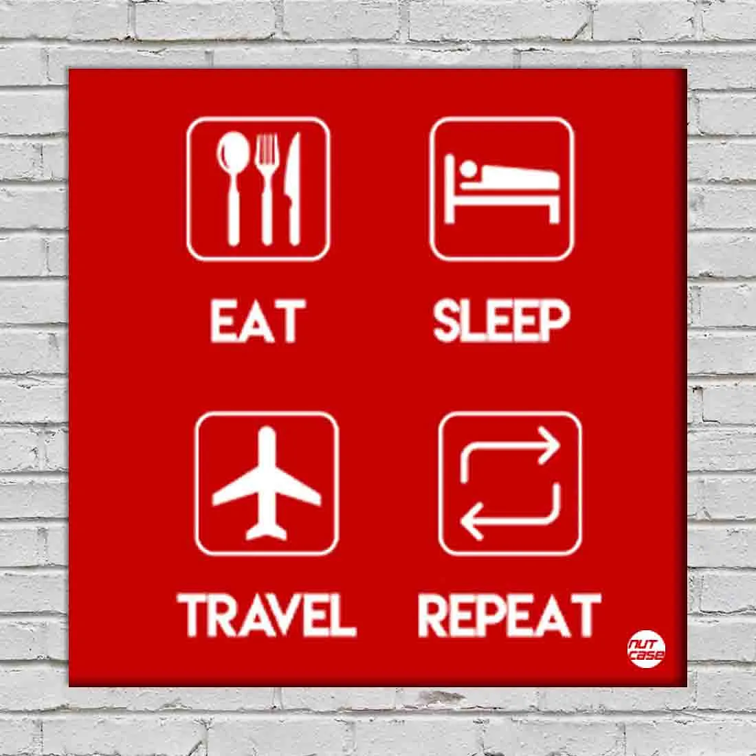 Wall Art Decor Panel For Home - Eat Sleep Travel Repeat Red