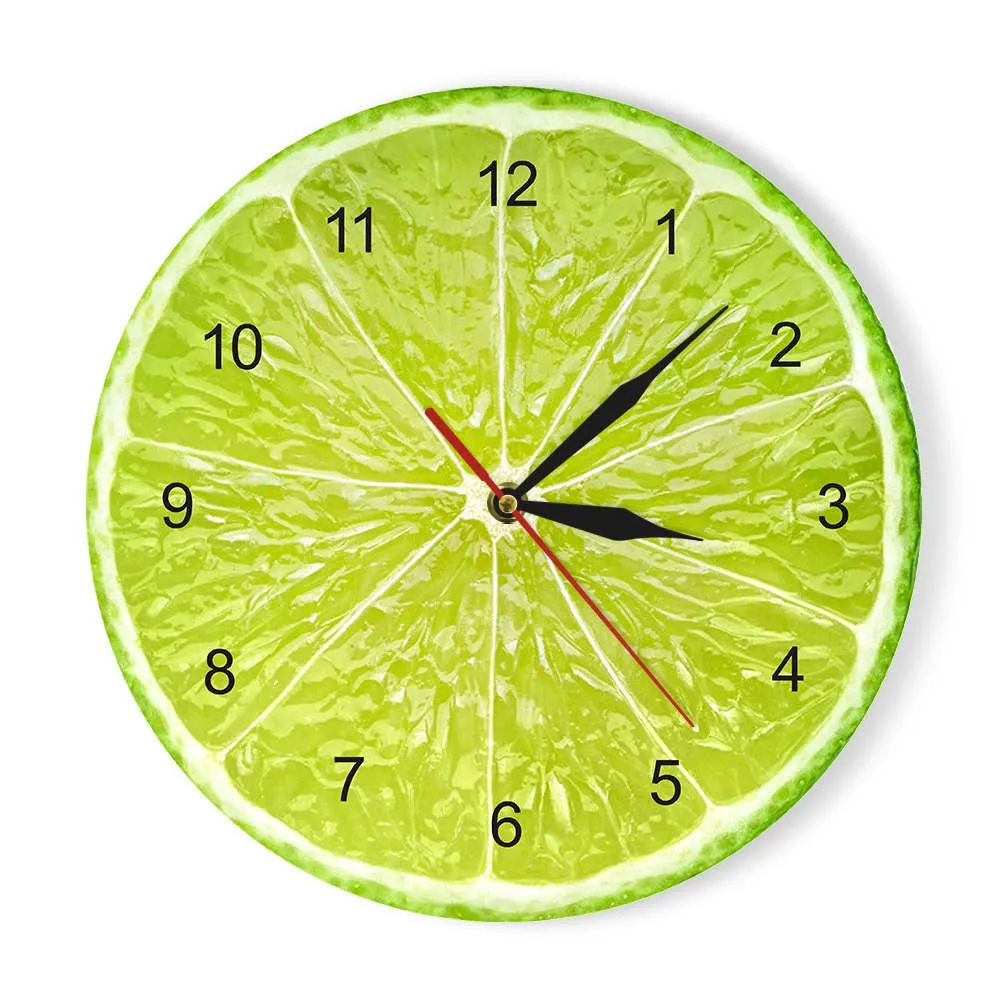Yellow Lemon Fruit Wall Clock Lime Modern Kitchen Clock Watch Home Decor Living Room Clock Tropical Fruit Wall Art Timepieces